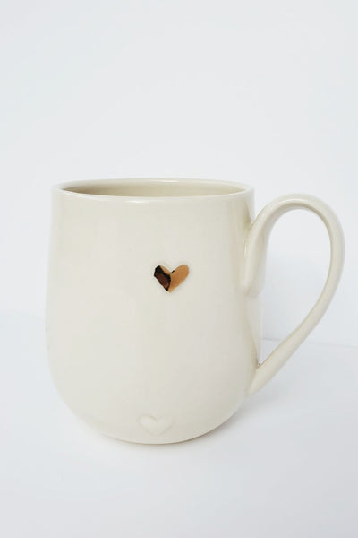 White 18k gold heart stamp mug